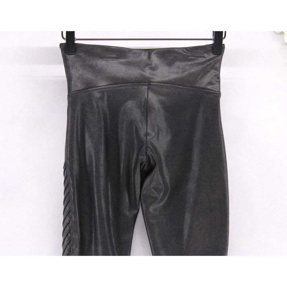 Spanx Women's Faux Leather Moto Leggings Pants Black Stretch Nylon Elastane Sz S - Picture 4 of 7